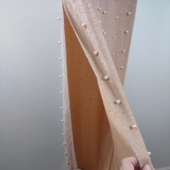 Nude Pearl Embellished Maxi Dress, Fitted, Size Small - Picture 7 of 8